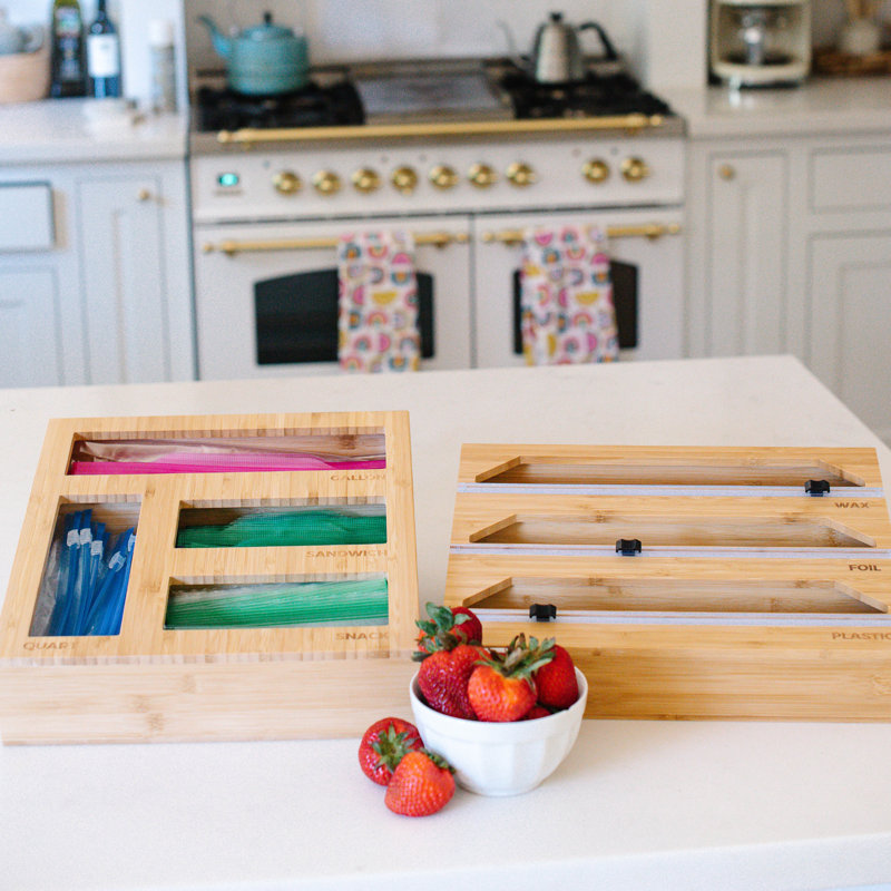 Emerson West Bamboo 3In1 Kitchen Wrap Organizer Aluminum Foil